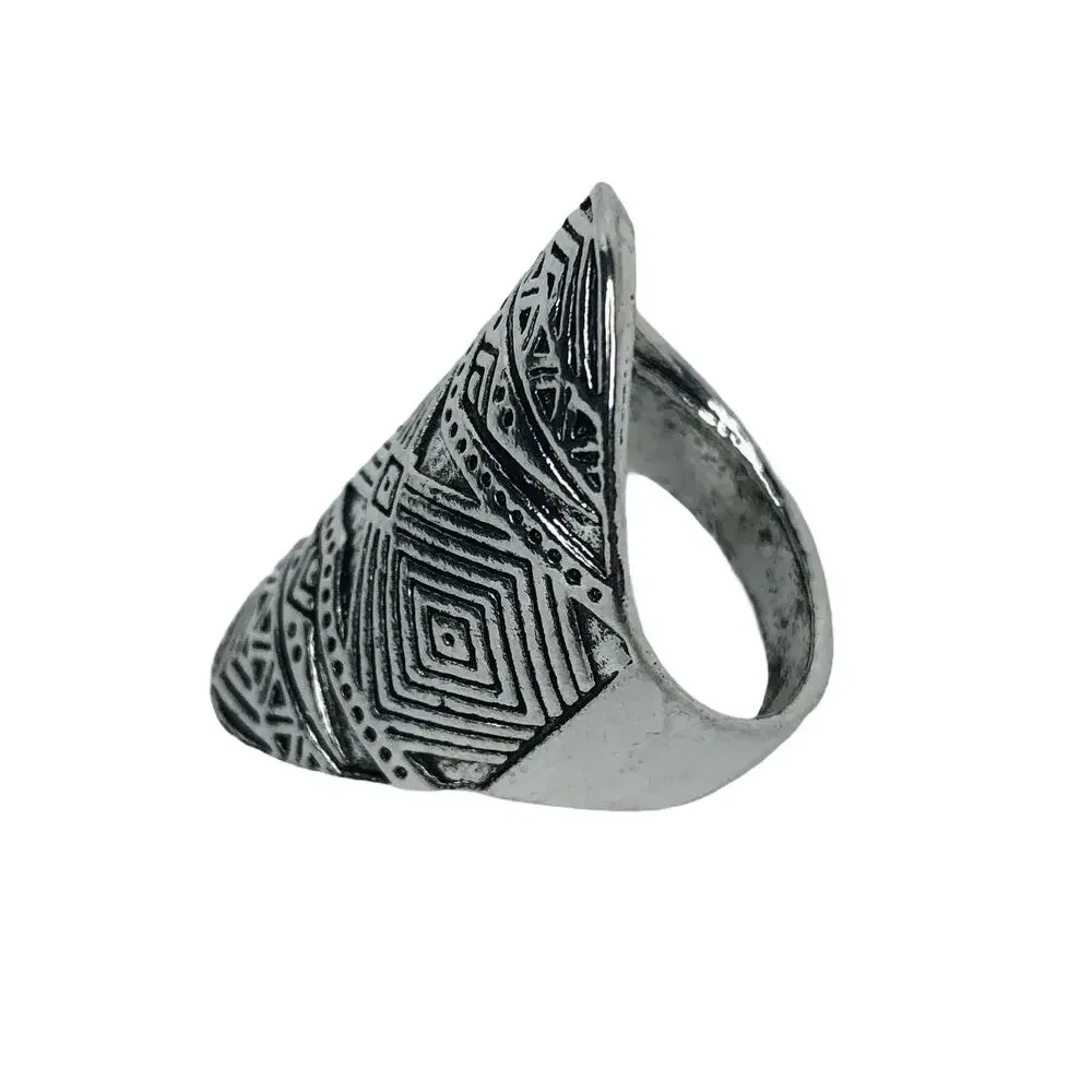 Long Boho Silver Ring - Size 9.5